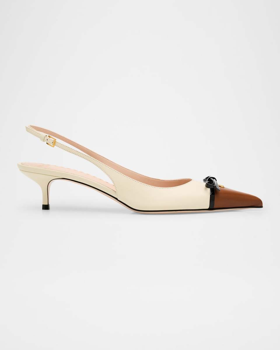 VLOGO Pointed Slingback Leather Kitten Pumps